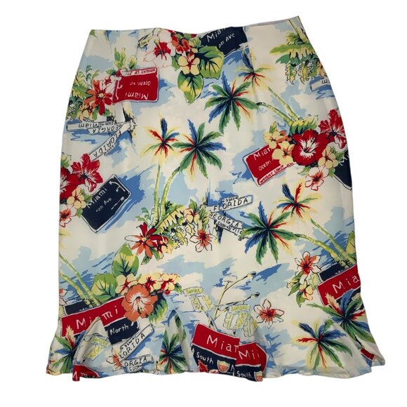 Harold's Miami Theme Hawaiian Silk Skirt 10 Palm Tree Knee Length Florida Beach - Picture 2 of 13